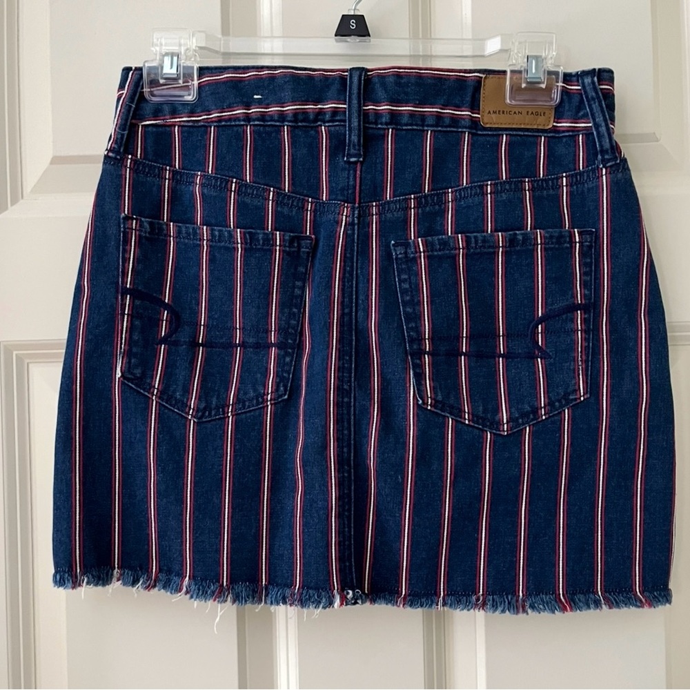 NWT American Eagle Super Stretch Hi-Rise Red & White Striped Denim Mini Skirt 2